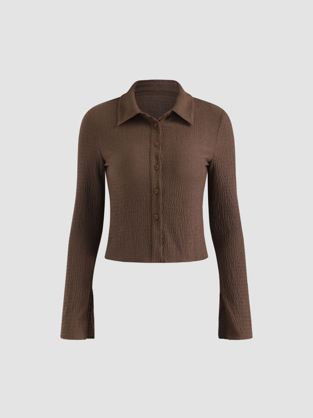 Texture Solid Bell Sleeve Crop Shirt