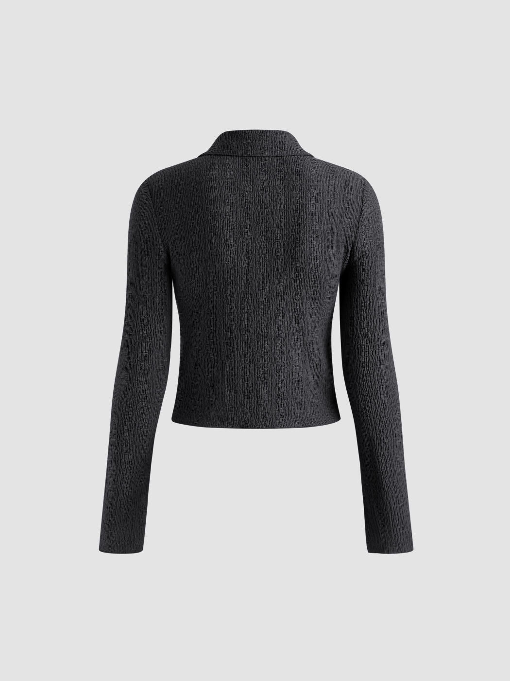 Texture Solid Bell Sleeve Crop Shirt