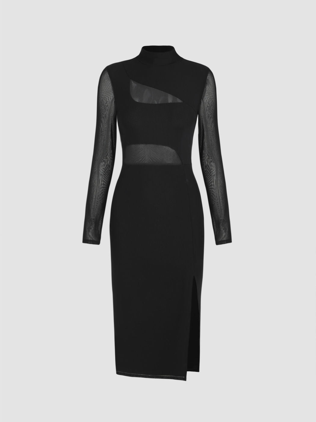 Mock Neck Sheer Slit Midi Dress