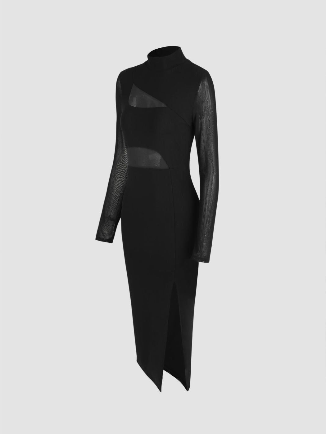 Mock Neck Sheer Slit Midi Dress