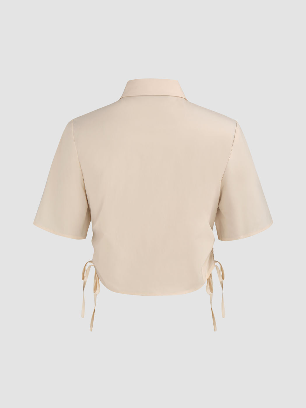 Collar Button Drawstring Short Sleeve Crop Shirt