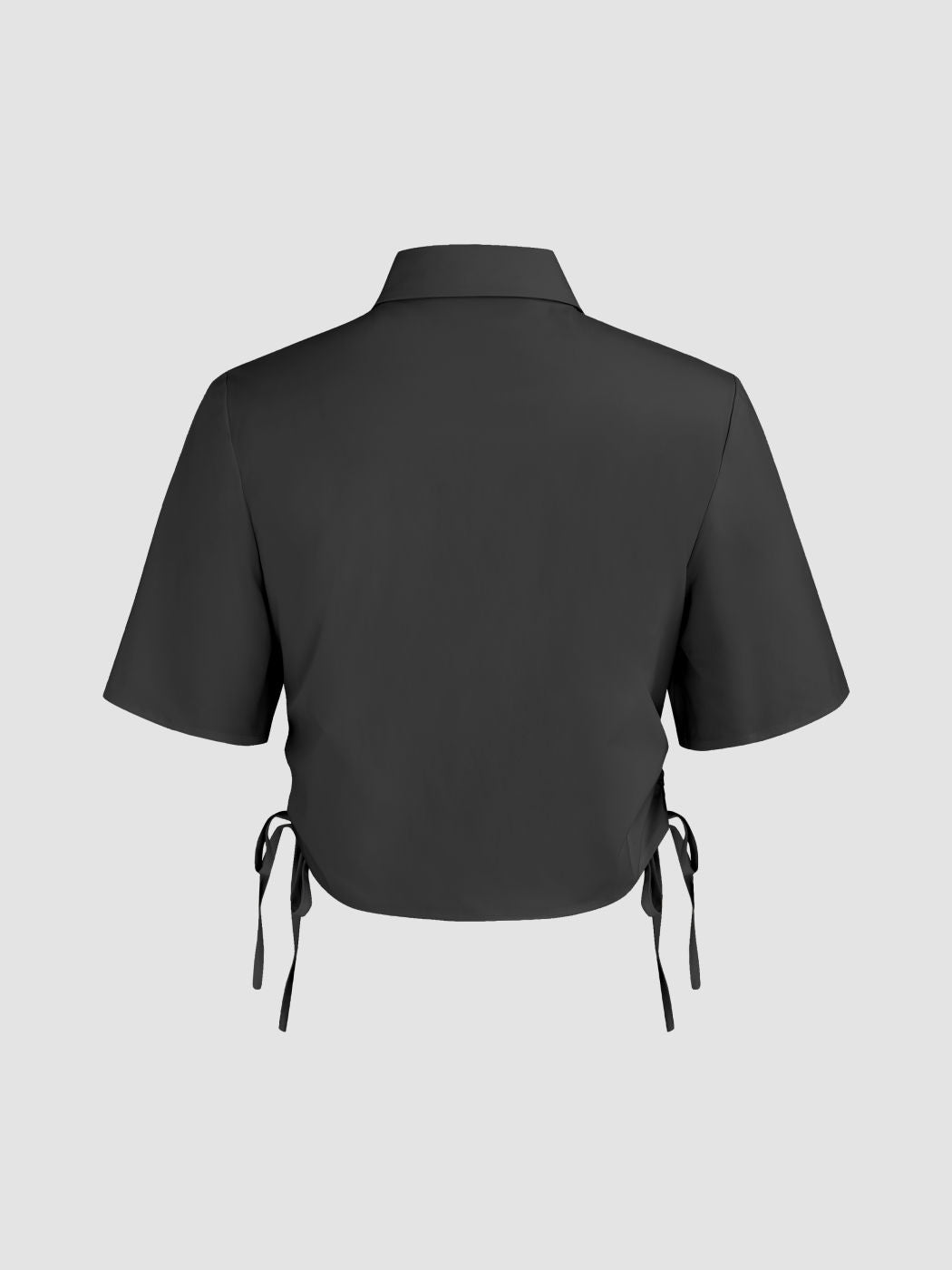 Collar Button Drawstring Short Sleeve Crop Shirt