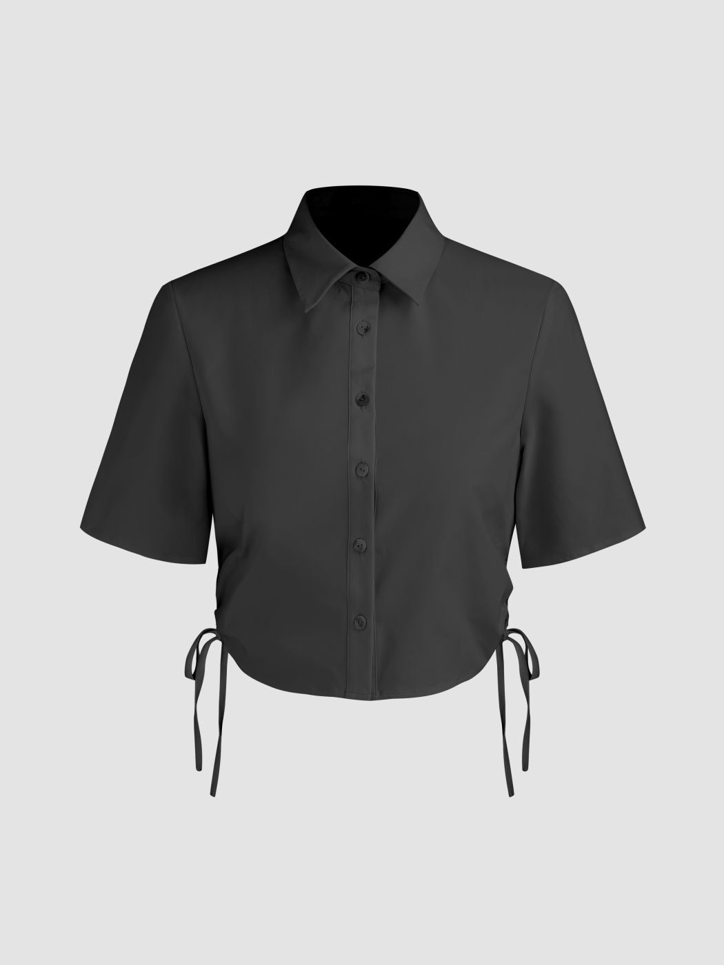 Collar Button Drawstring Short Sleeve Crop Shirt