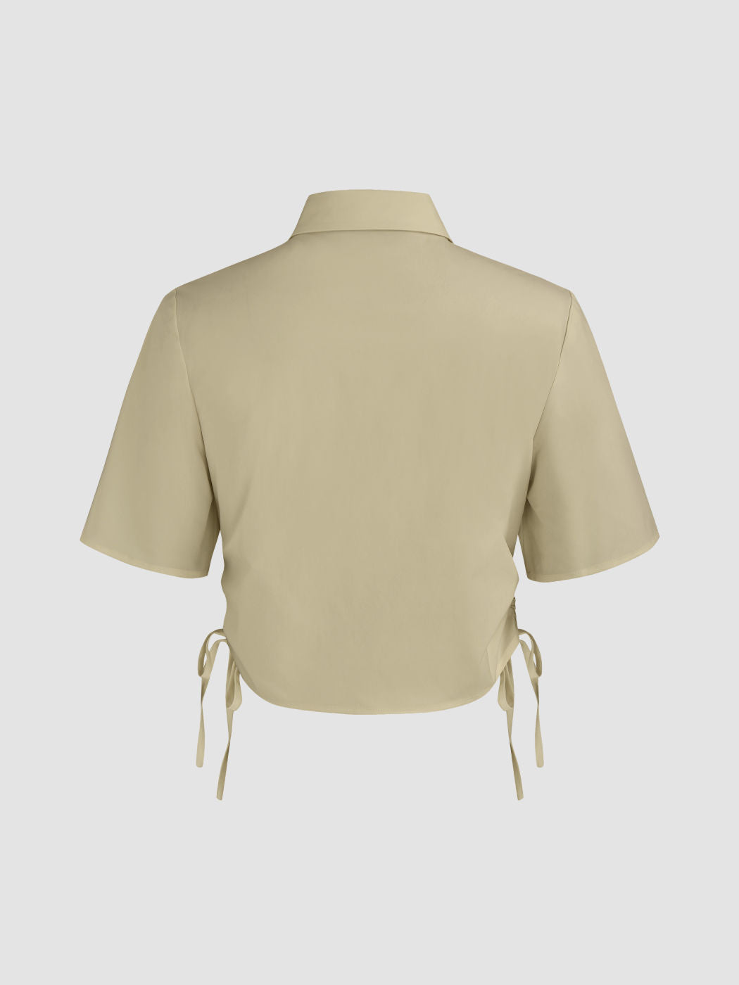 Collar Button Drawstring Short Sleeve Crop Shirt
