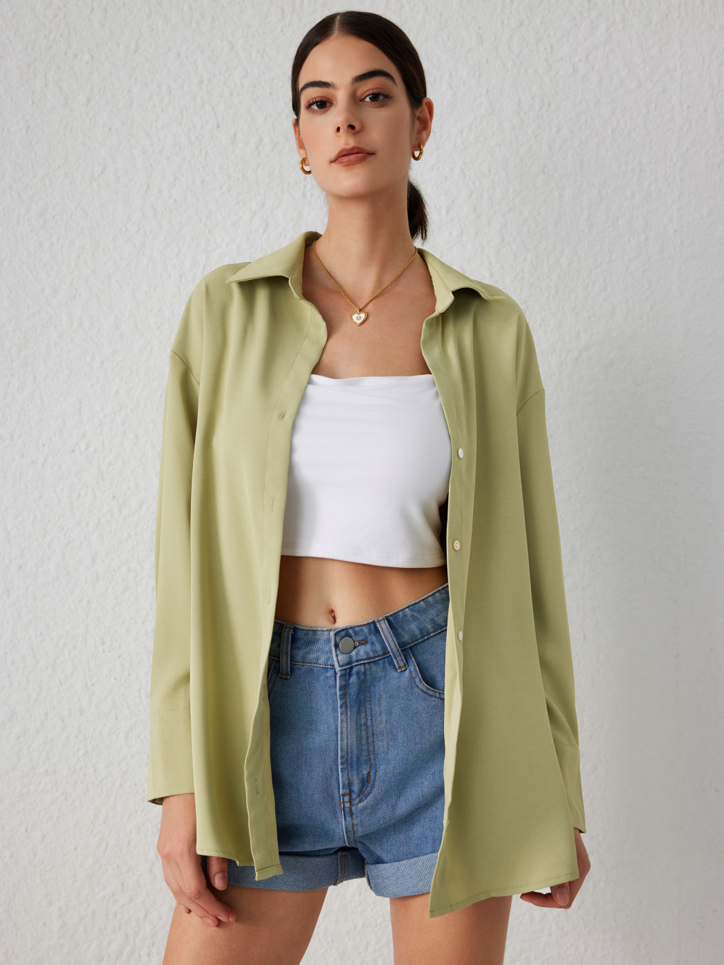 Solid Collar Button Long Sleeve Shirt