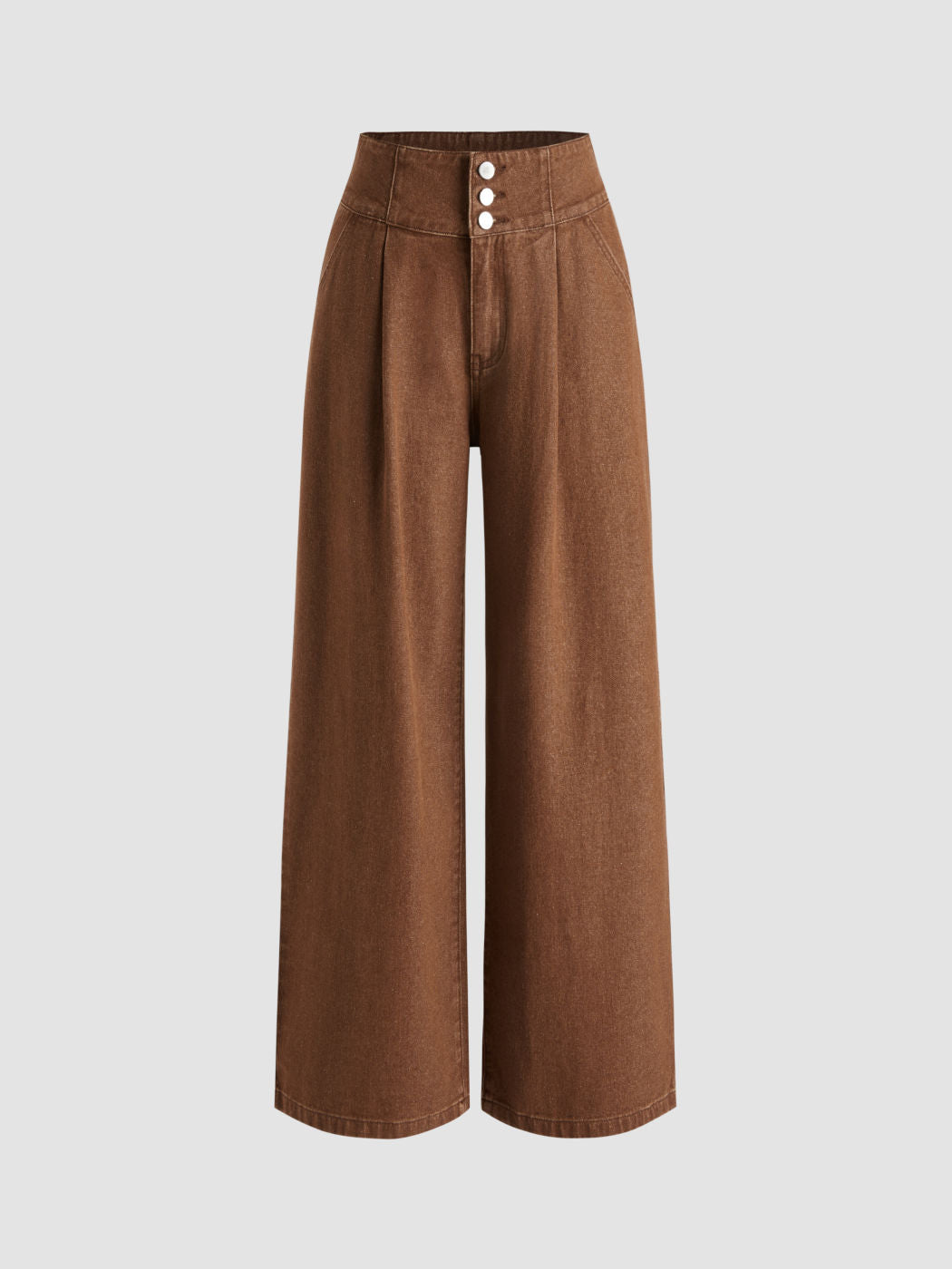 Denim Mid Waist Solid Wide Leg Jeans