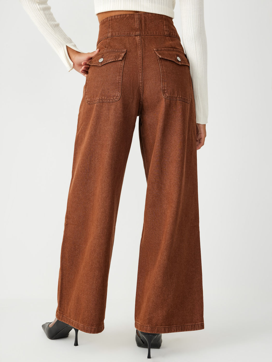 Denim Mid Waist Solid Wide Leg Jeans