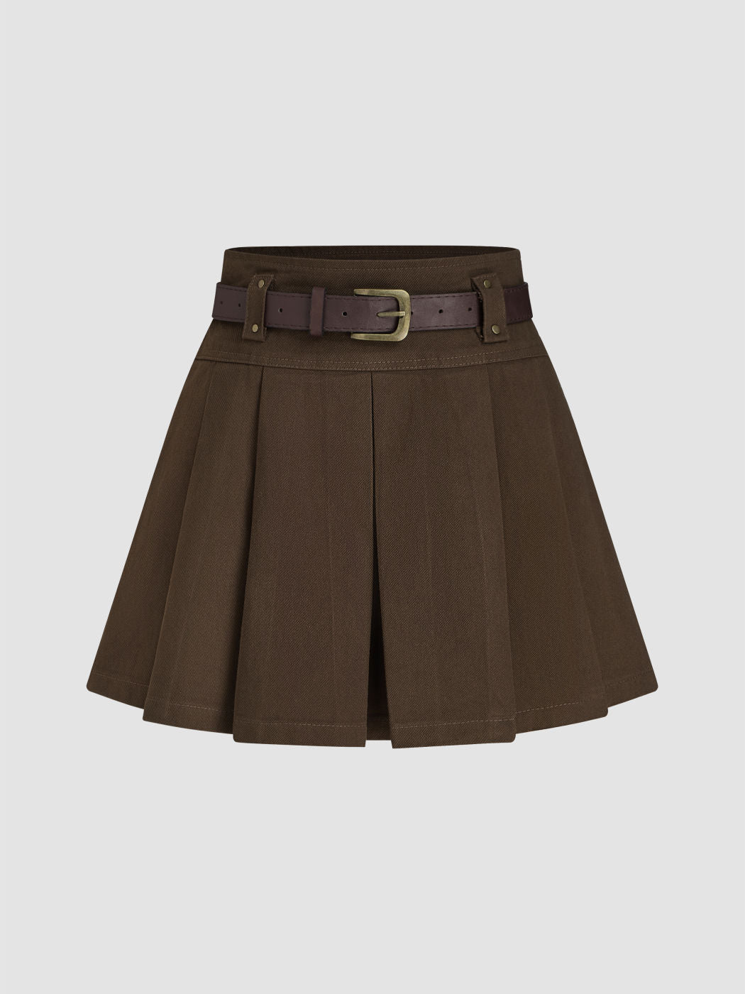 Mid Waist Solid Pleated Skort with Belt