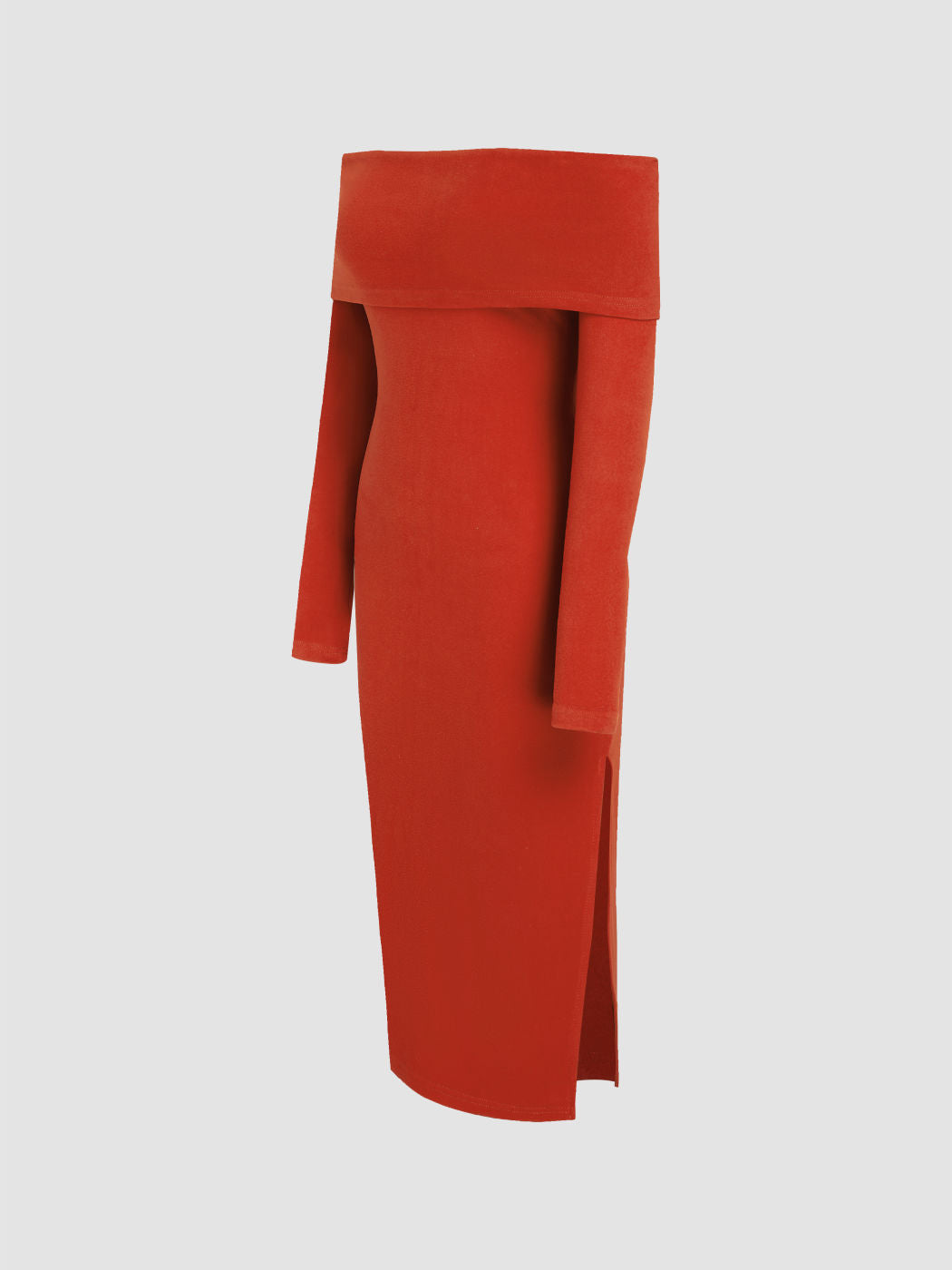 Jersey Off-shoulder Solid Split Midi Dress
