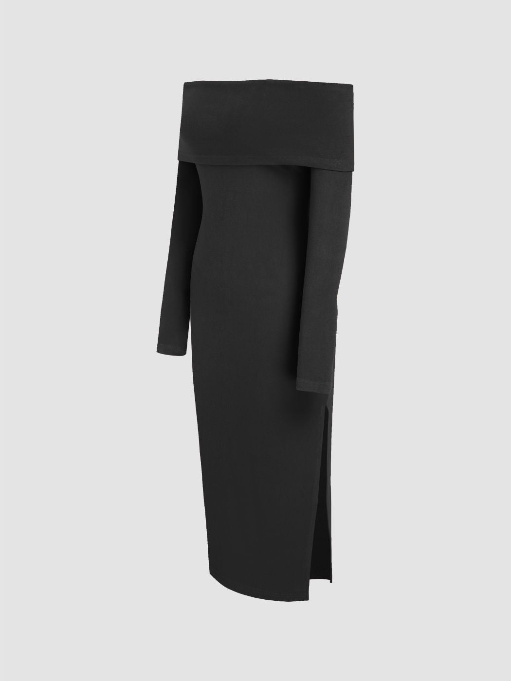 Jersey Off-shoulder Solid Split Midi Dress