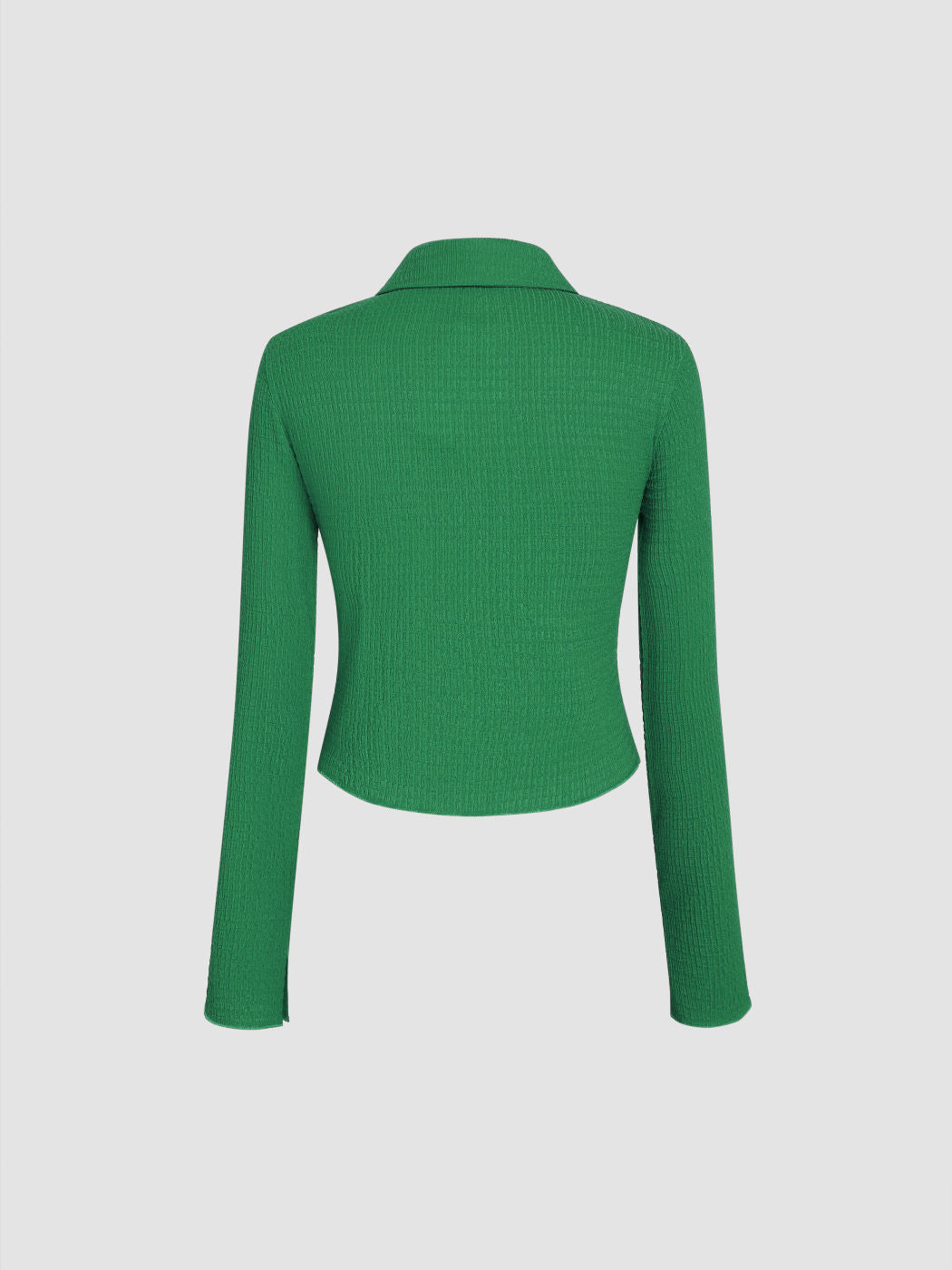 Texture Solid Bell Sleeve Crop Shirt