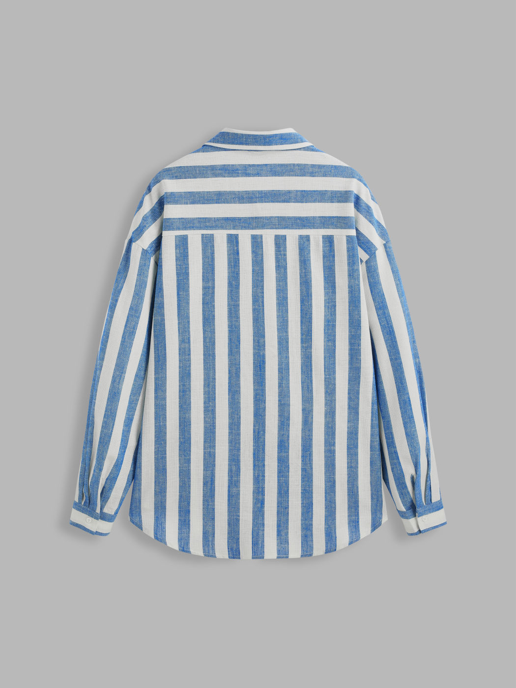 Linen-blend Collar Striped Pocket Long Sleeve Shirt