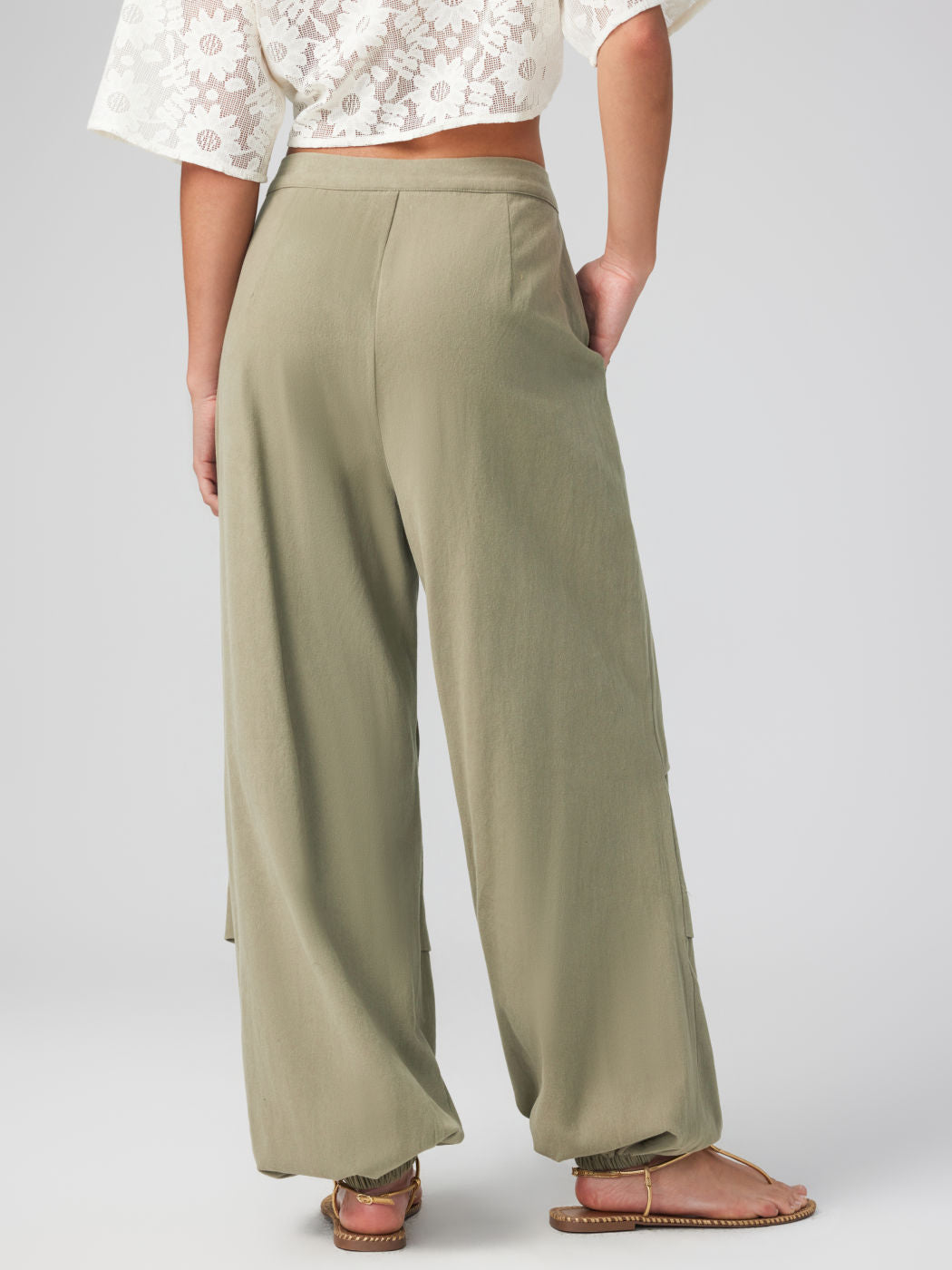 Mid Rise Solid Button Joggers