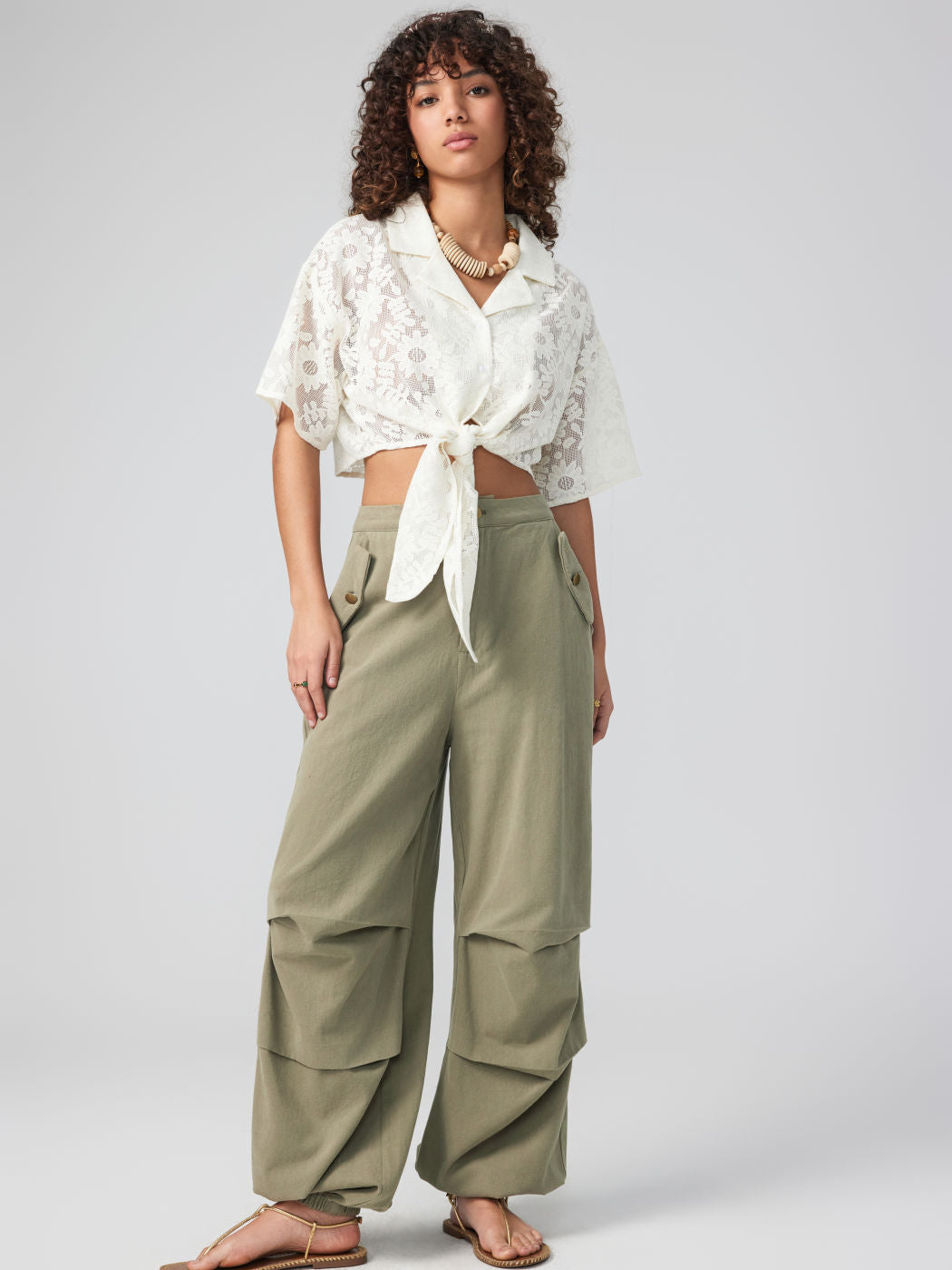 Mid Rise Solid Button Joggers