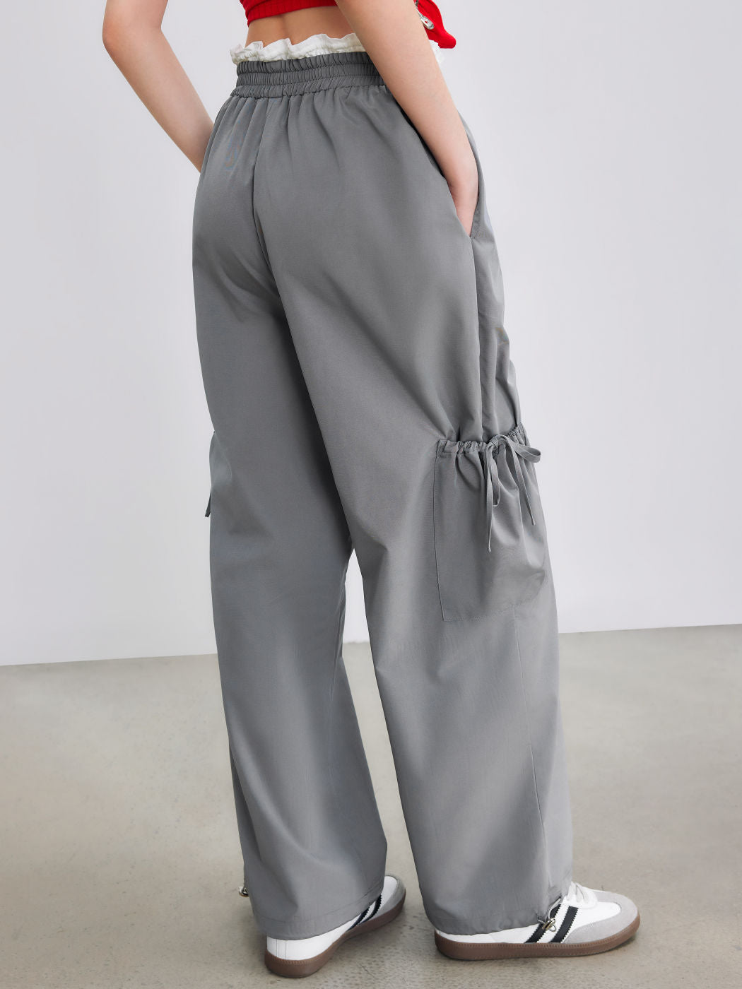 High Rise Lettuce Trim Wide Leg Cargo Pants