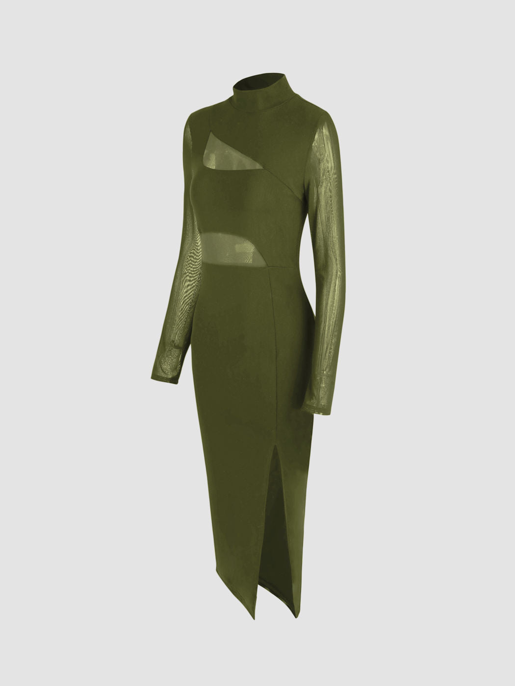 Mock Neck Sheer Slit Midi Dress