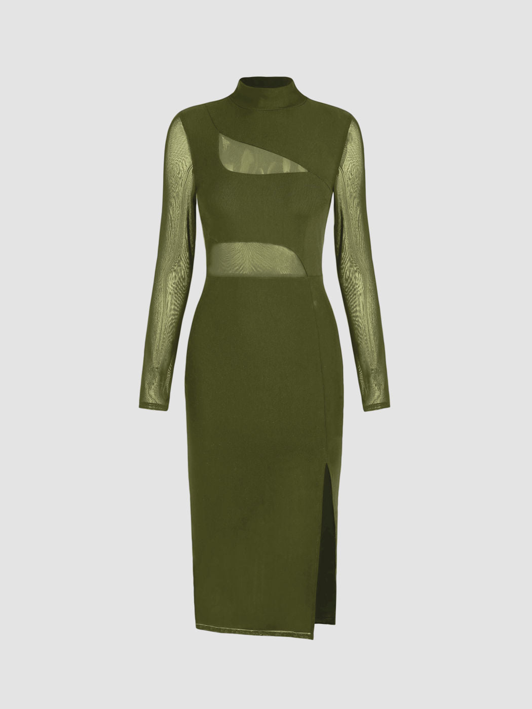 Mock Neck Sheer Slit Midi Dress