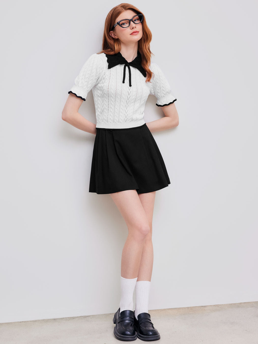 Linen-Blend Mid Waist Solid Pleated Mini Skirt