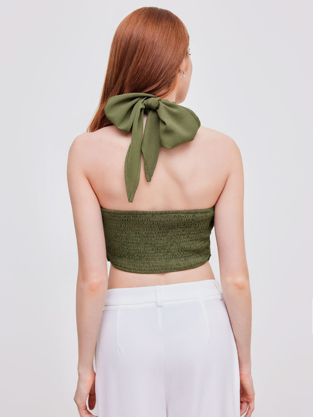 Cross Halter Shirred Back Crop Top