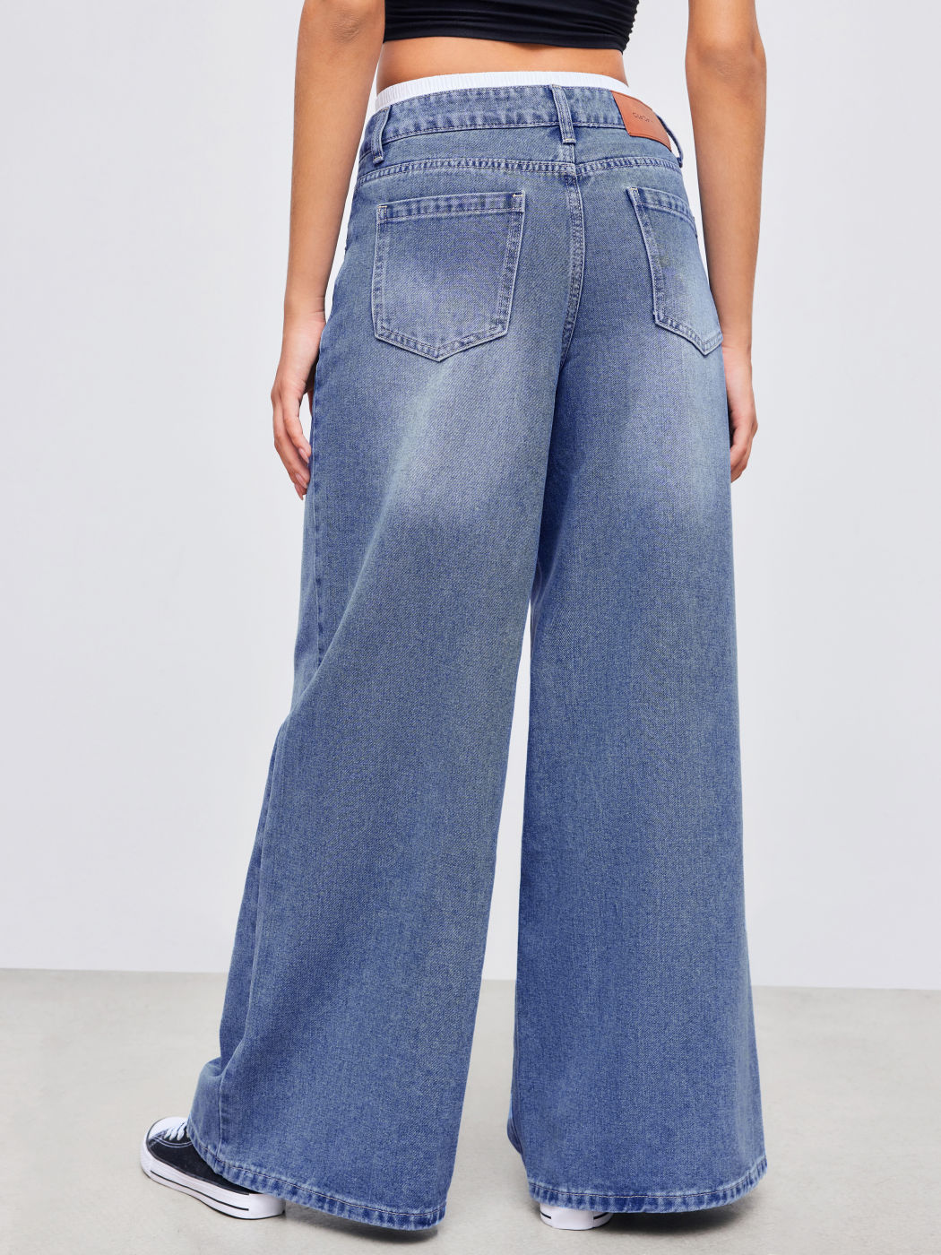 Cider Denim Mid Rise Solid Wide Leg Jeans