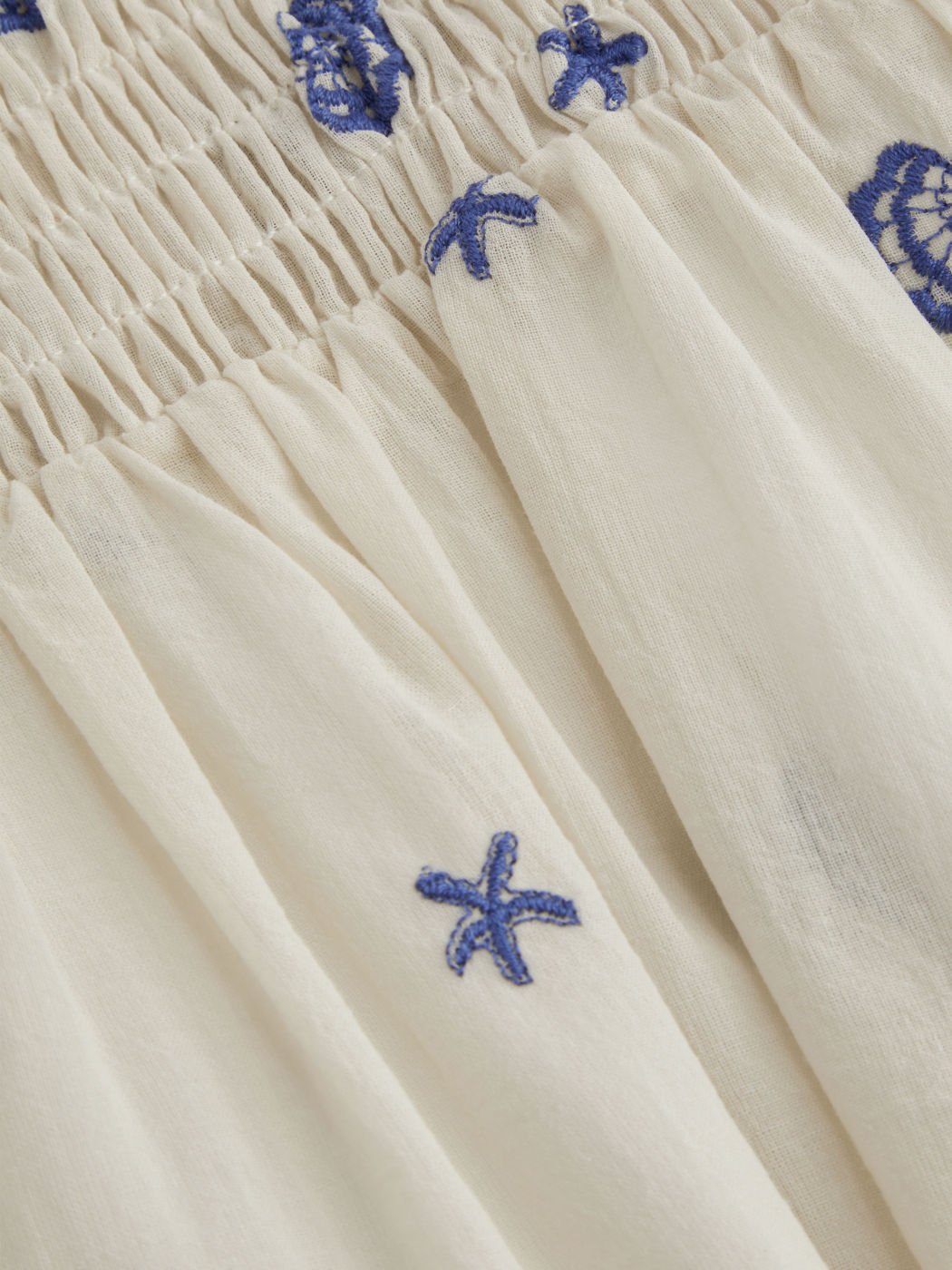 Square Neck Shell & Star Embroidery Knotted Midi Dress