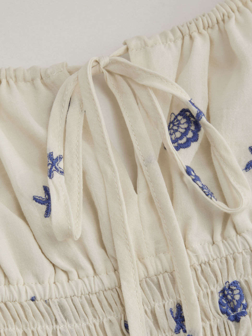 Square Neck Shell & Star Embroidery Knotted Midi Dress