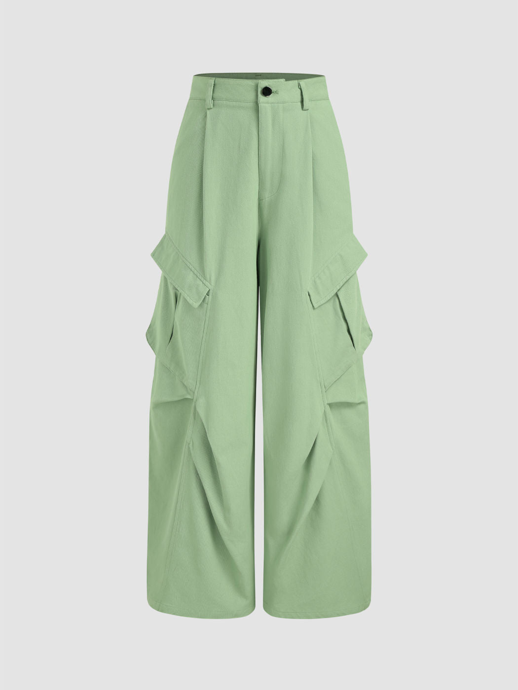 Mid Rise Solid Wide Leg Cargo Pants