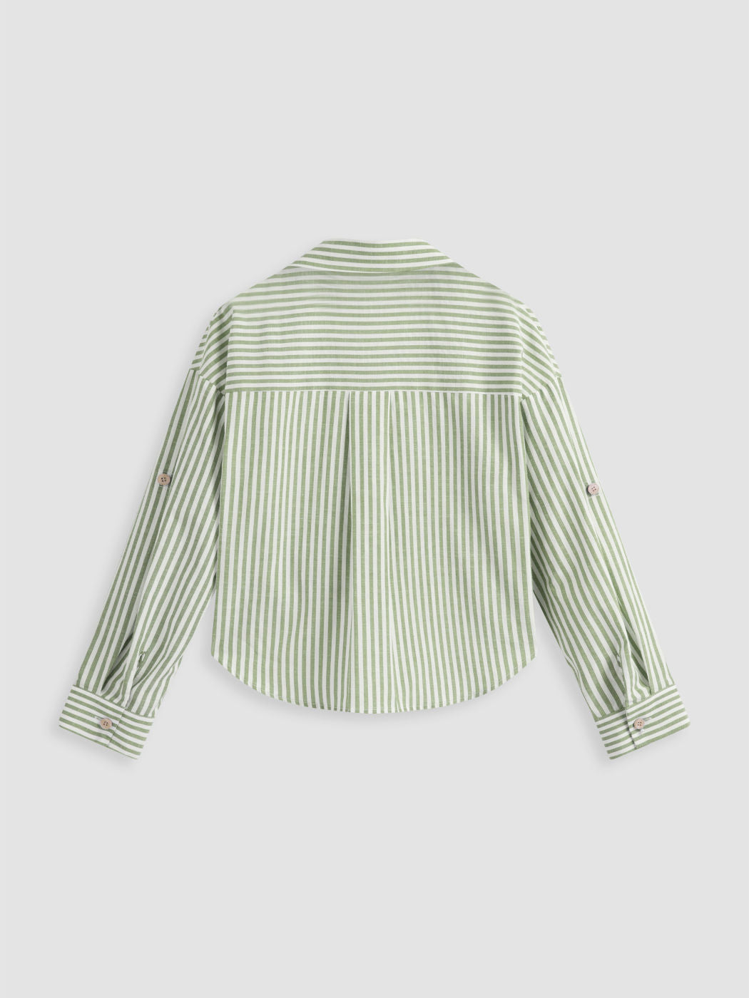 Cotton-blend Collar Striped Knotted Roll-up Long Sleeve Shirt