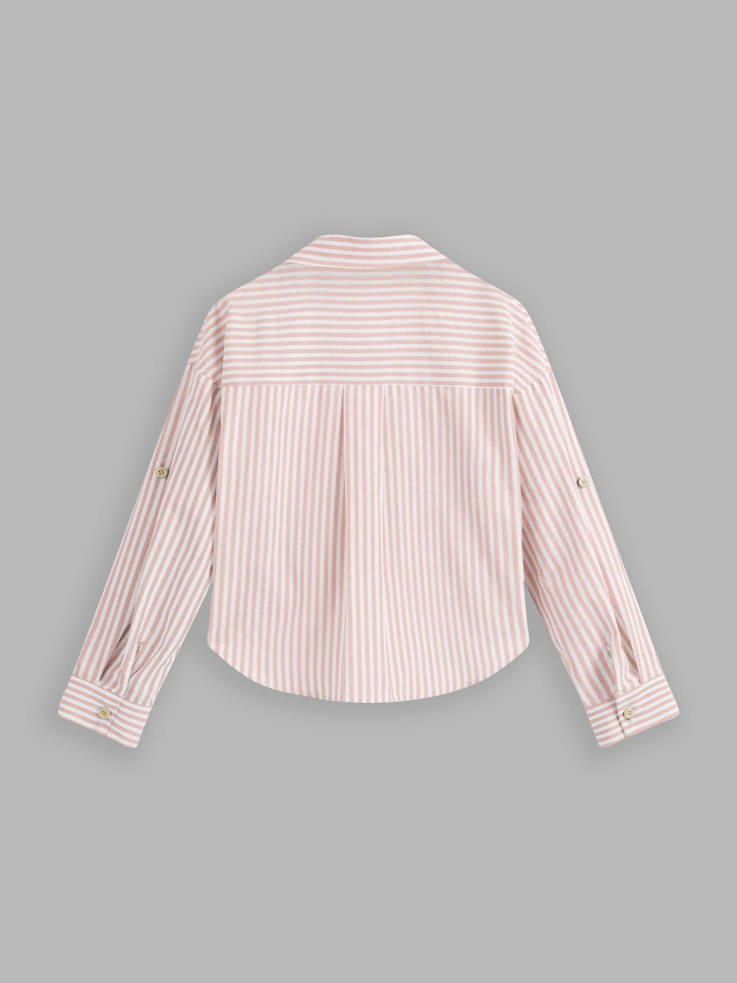 Cotton-blend Collar Striped Knotted Roll-up Long Sleeve Shirt