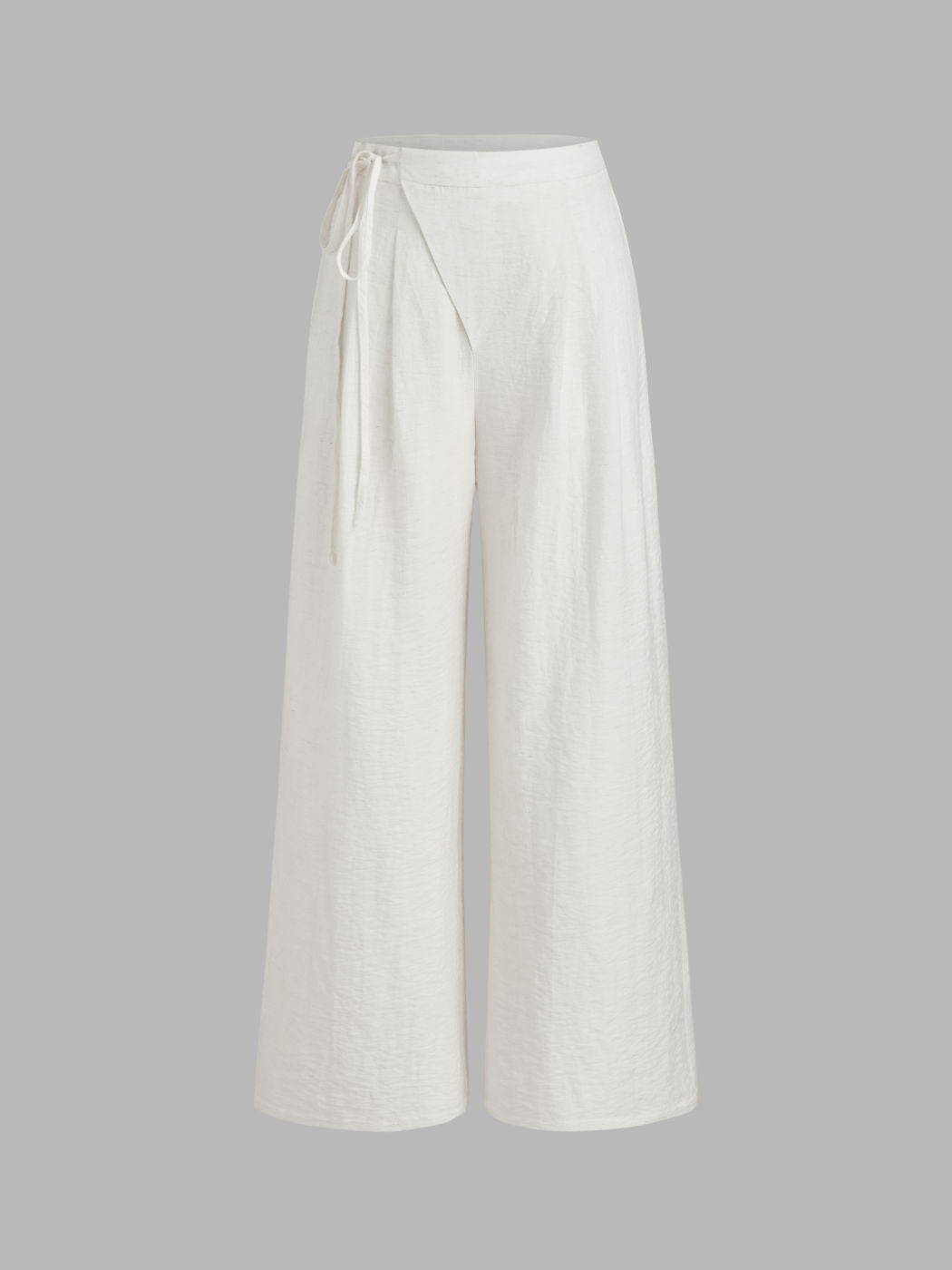 Linen-blend Mid Rise Solid Knotted Pocket Wide Leg Trousers