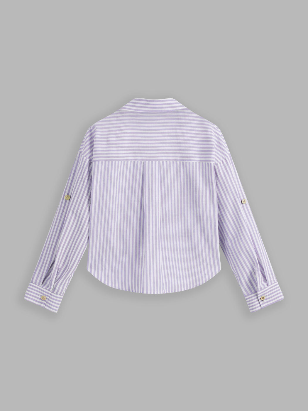 Cotton-blend Collar Striped Knotted Roll-up Long Sleeve Shirt