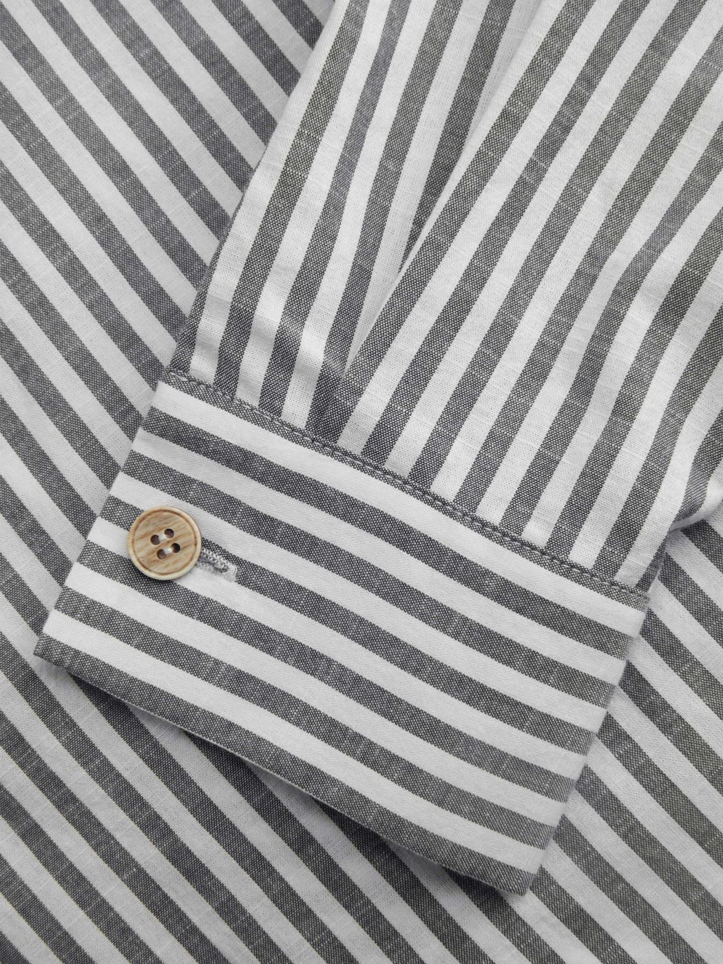 Cotton-blend Collar Striped Knotted Roll-up Long Sleeve Shirt