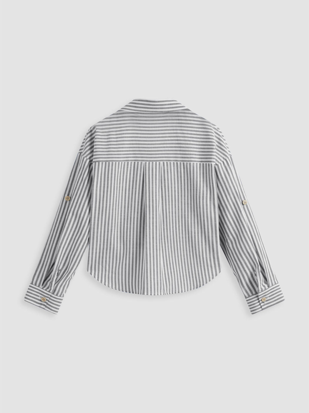Cotton-blend Collar Striped Knotted Roll-up Long Sleeve Shirt