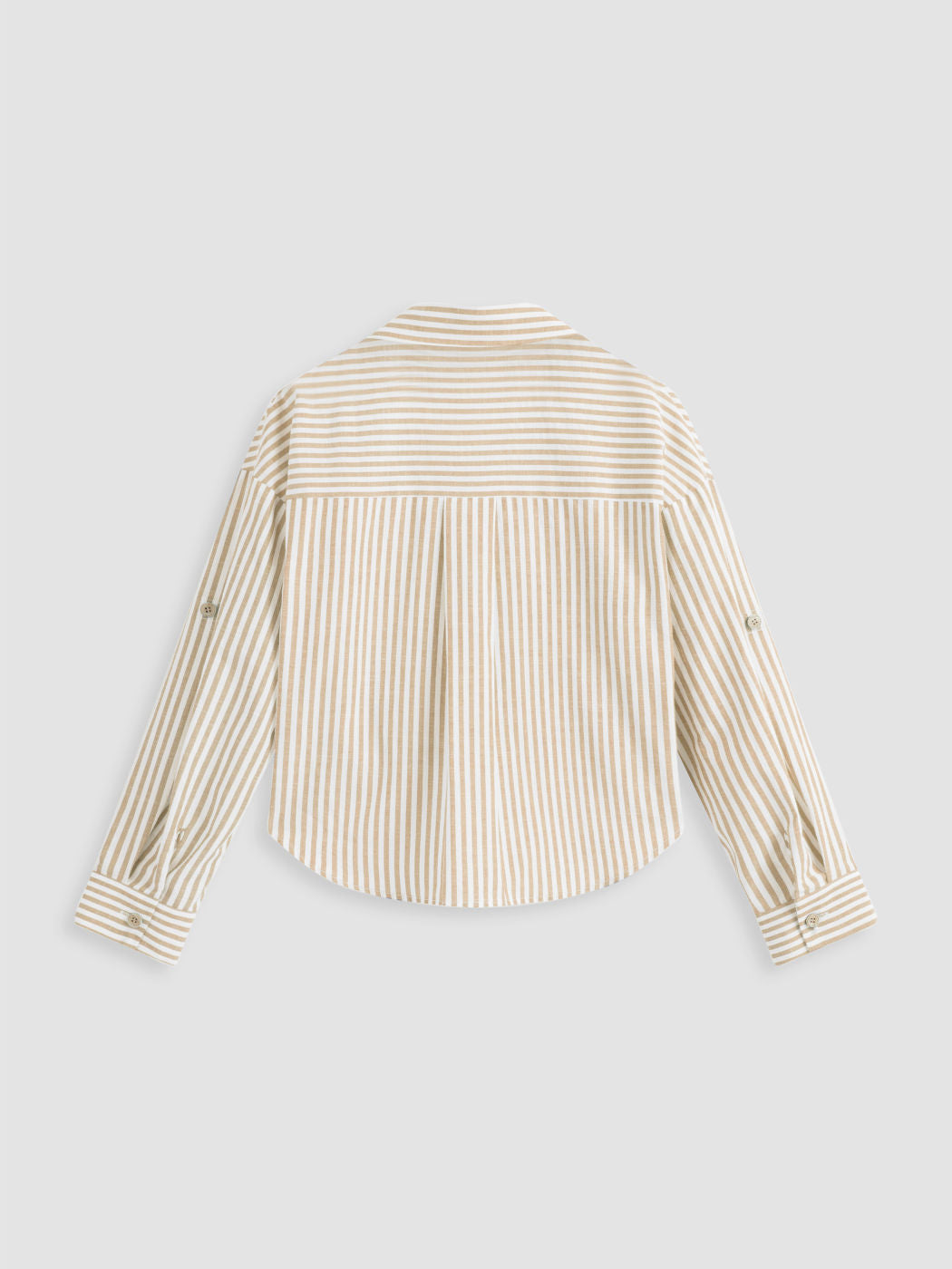 Cotton-blend Collar Striped Knotted Roll-up Long Sleeve Shirt