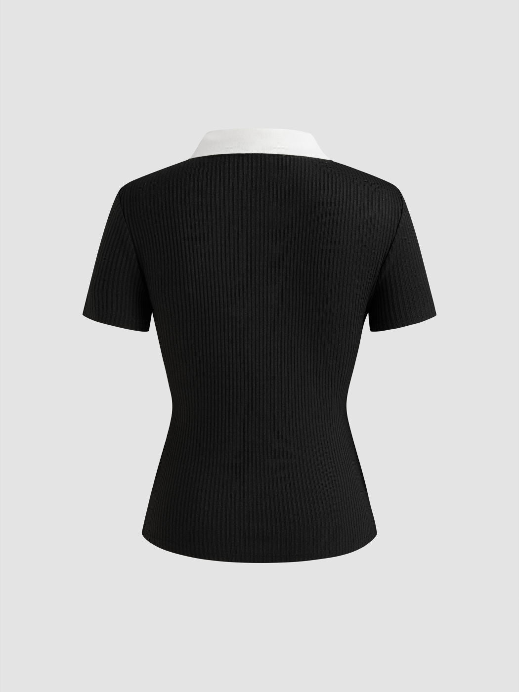Cotton-blend Collar Solid Button Short Sleeve Top