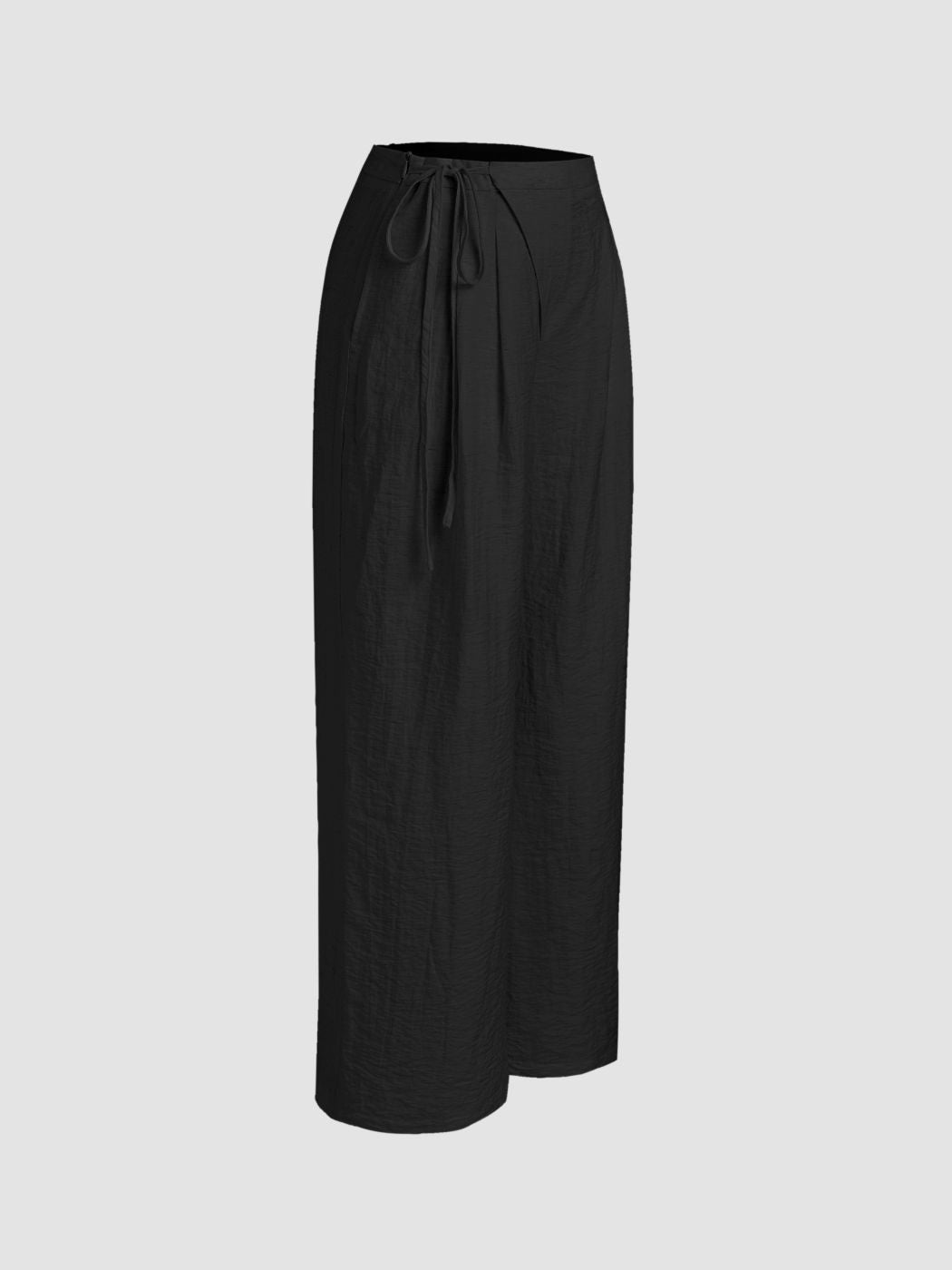 Linen-blend Mid Rise Solid Knotted Pocket Wide Leg Trousers