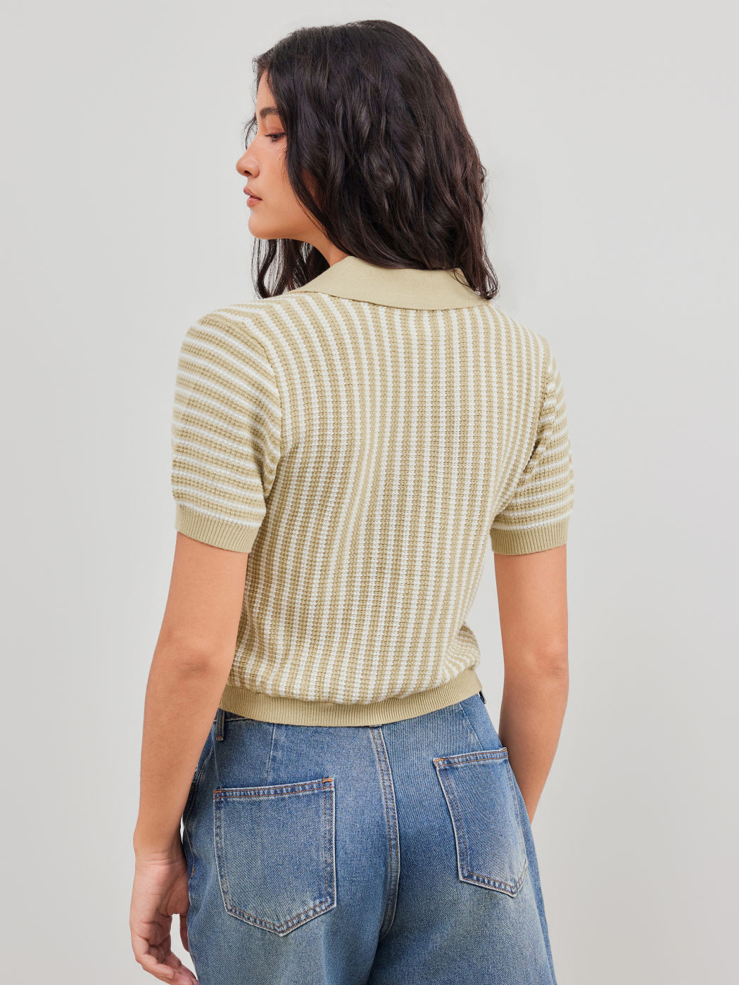 Knit Polo Striped Short Sleeve Top