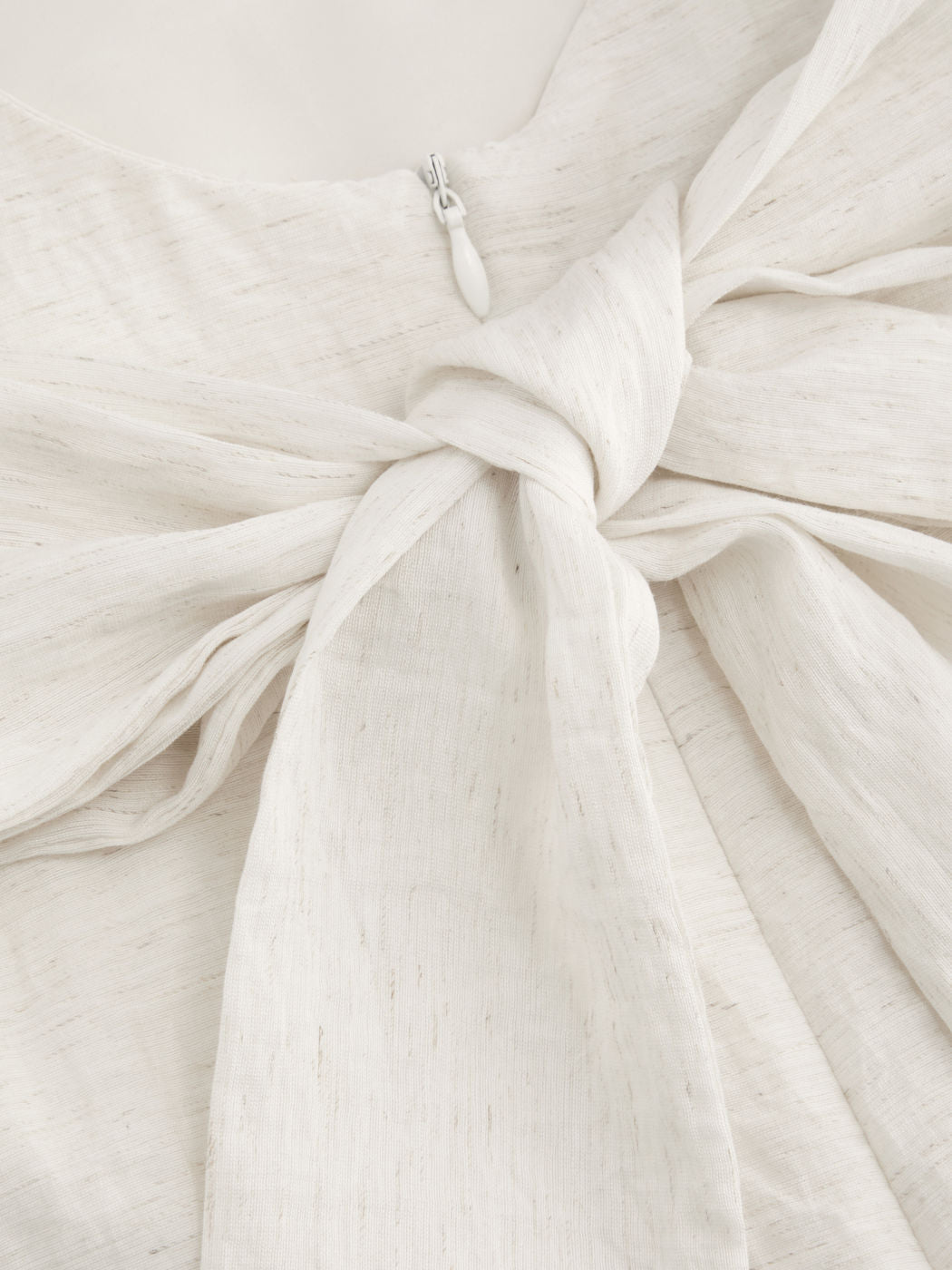Linen-blend Boat Neck Solid Knotted Backless Mini Dress