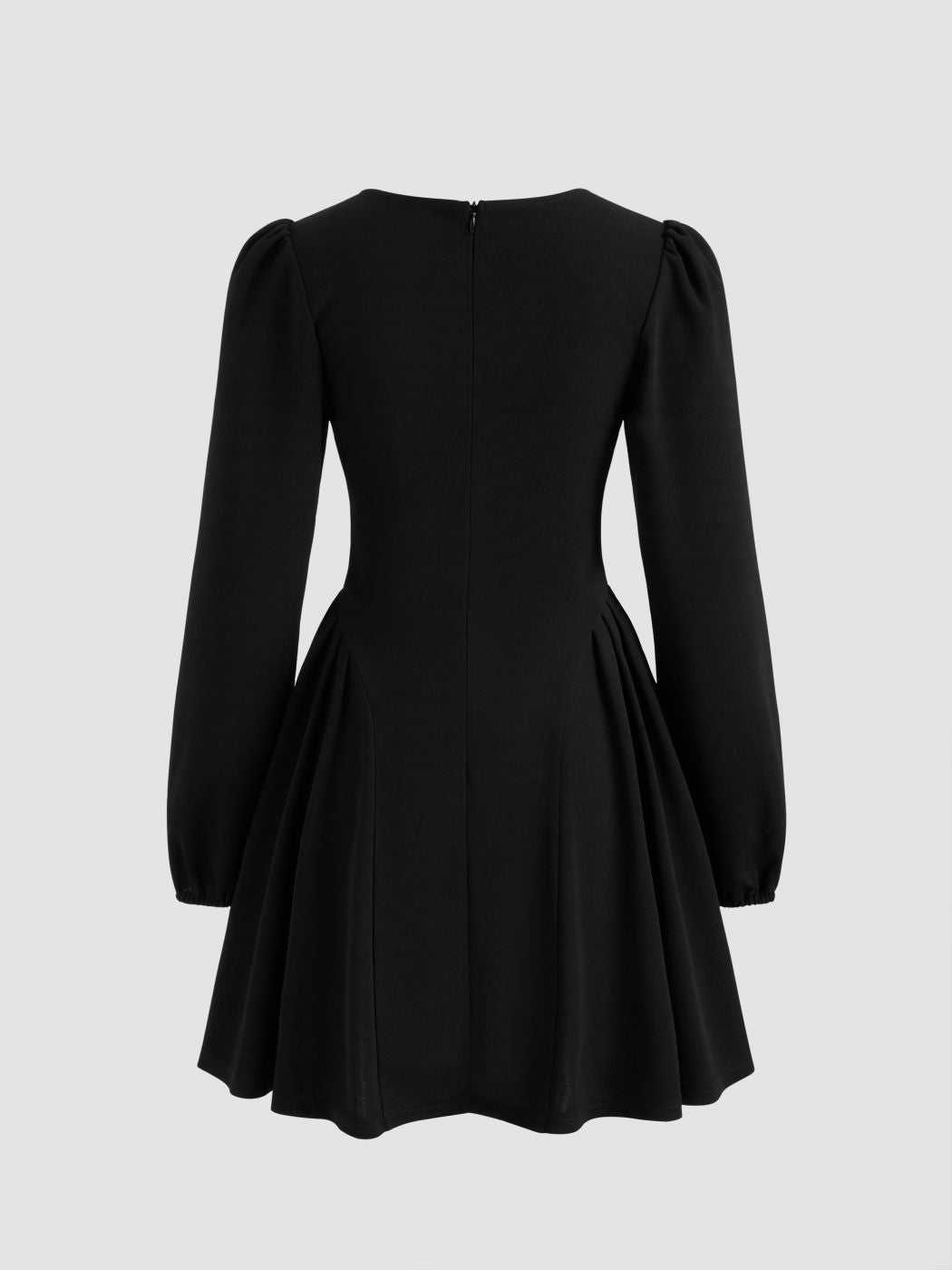 Square Neck Solid Pleated Ruffle Zipper Mini Dress