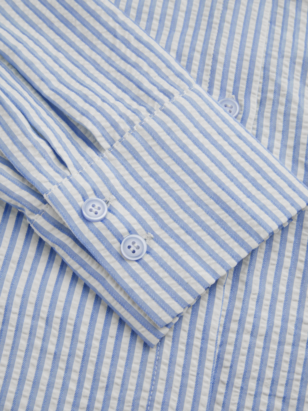 Cotton-blend Collar Striped Crop Long Sleeve Shirt