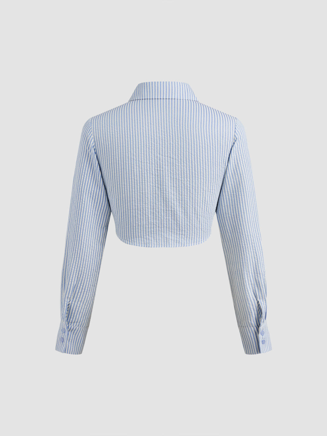Cotton-blend Collar Striped Crop Long Sleeve Shirt