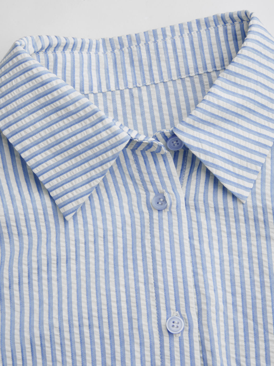 Cotton-blend Collar Striped Crop Long Sleeve Shirt