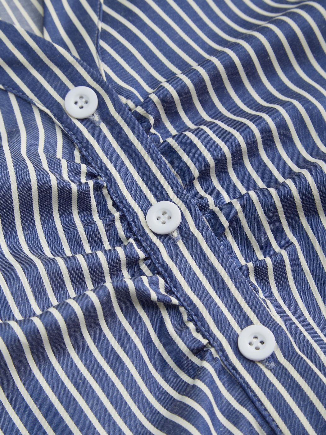 Cotton-blend V-neck Striped Ruched Lace Up Tie Back Long Shirt Sleeve