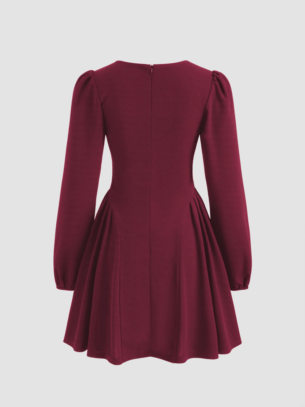 Square Neck Solid Pleated Ruffle Zipper Mini Dress