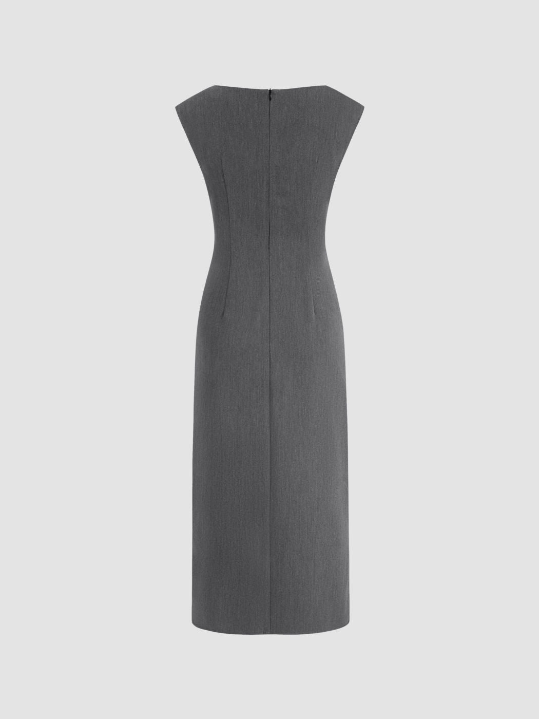 Boat Neck Ruched Split Maxi Dress