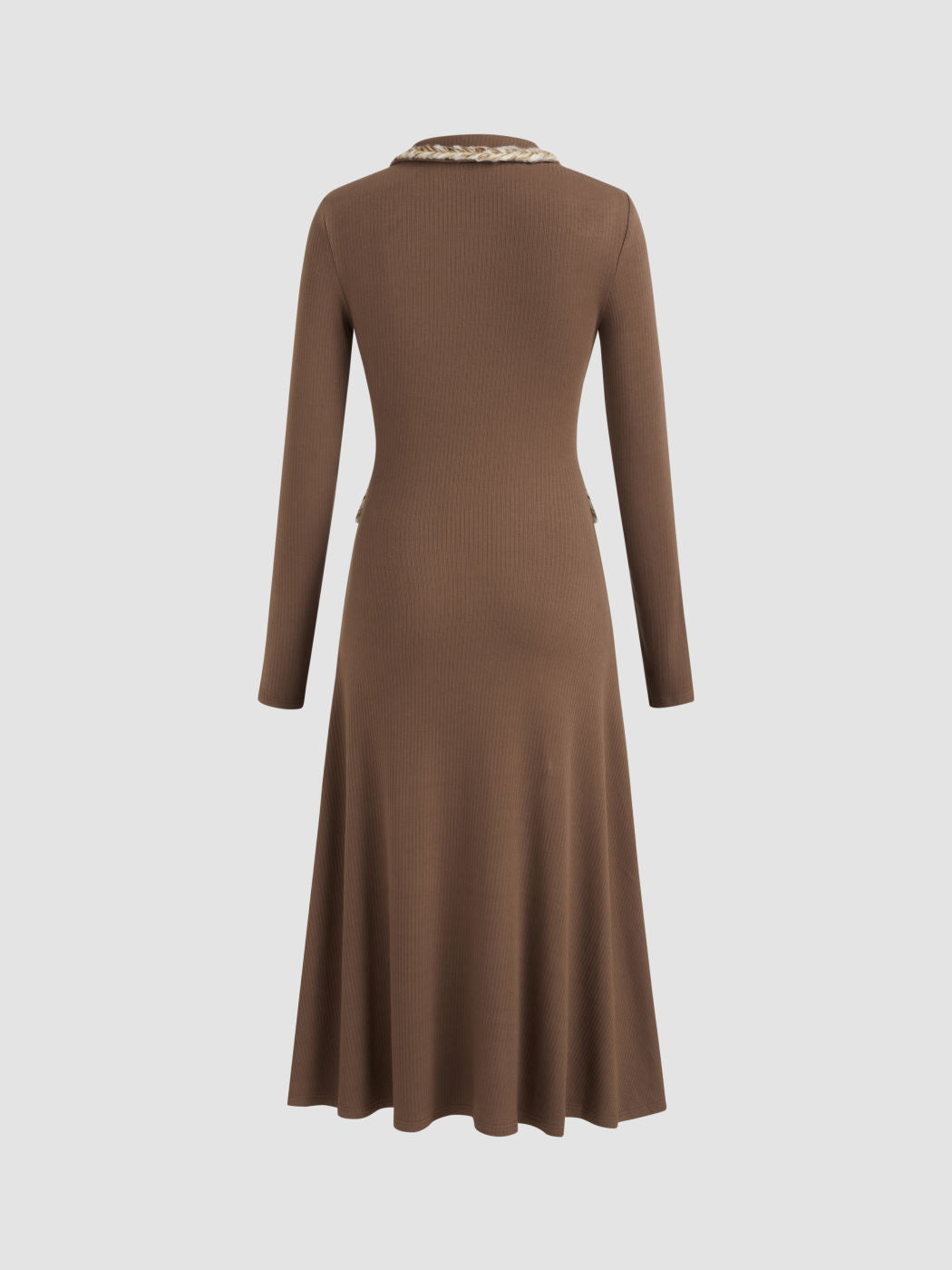 Collar Braid Binding Pocket Midi Dress