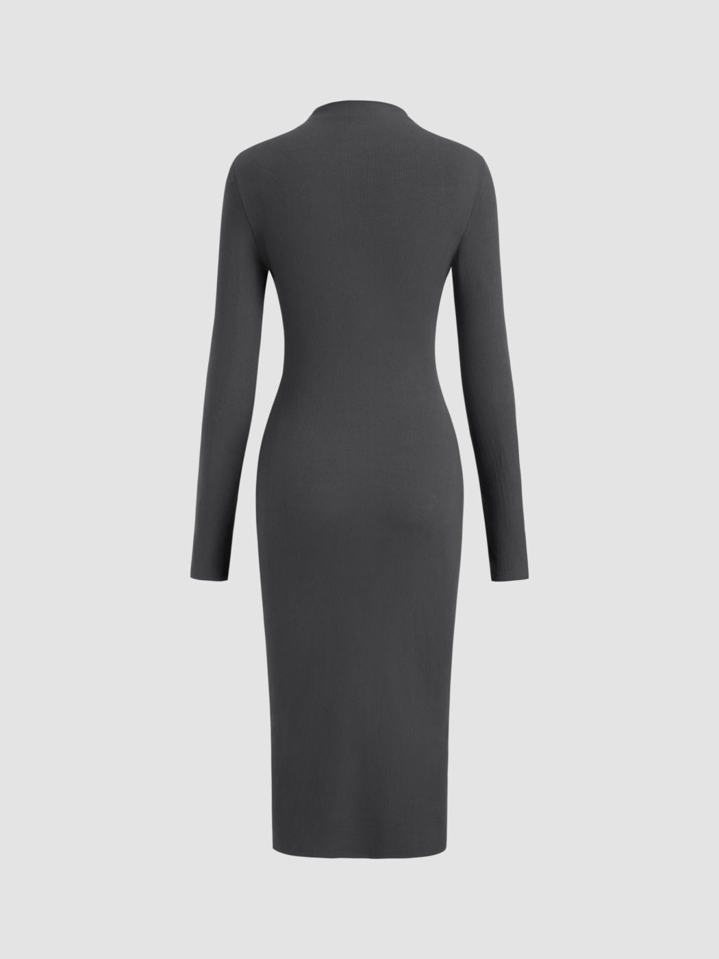 Stand Collar Split Ruched Midi Dress