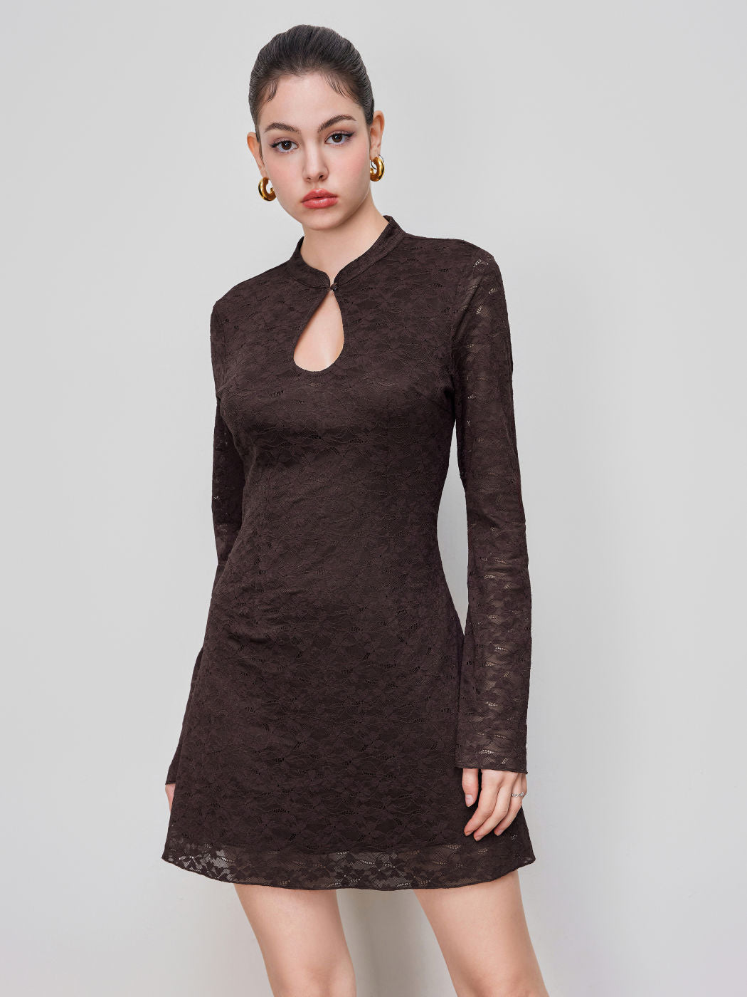 Lace High Neck Cut Out Mini Dress