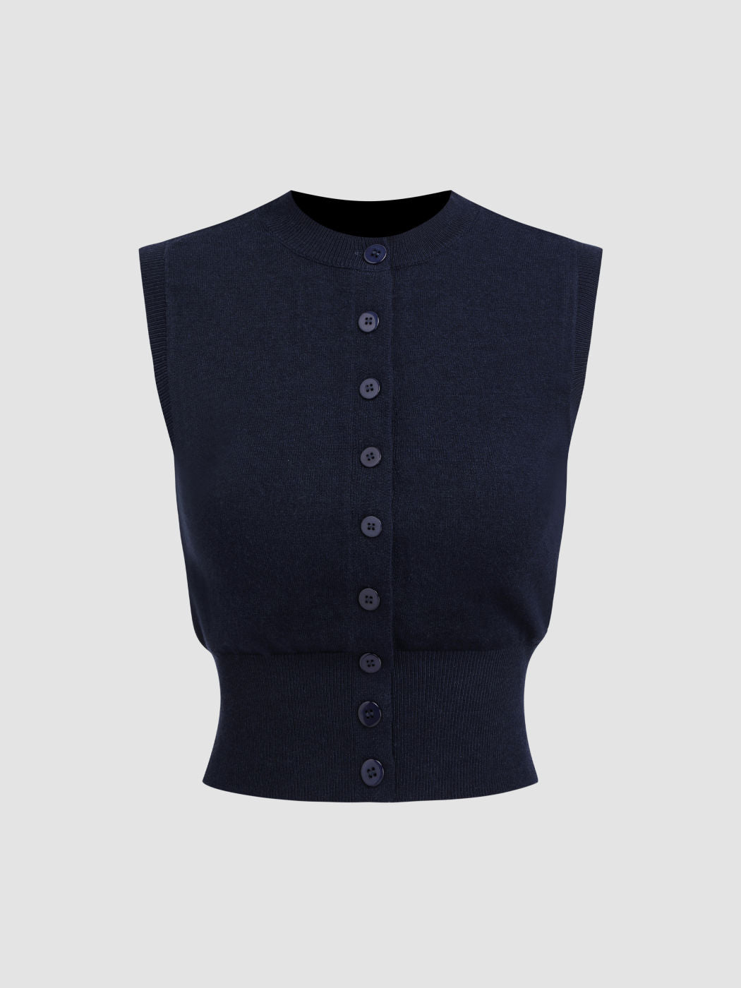 Knit Round Neckline Button Up Tank Top