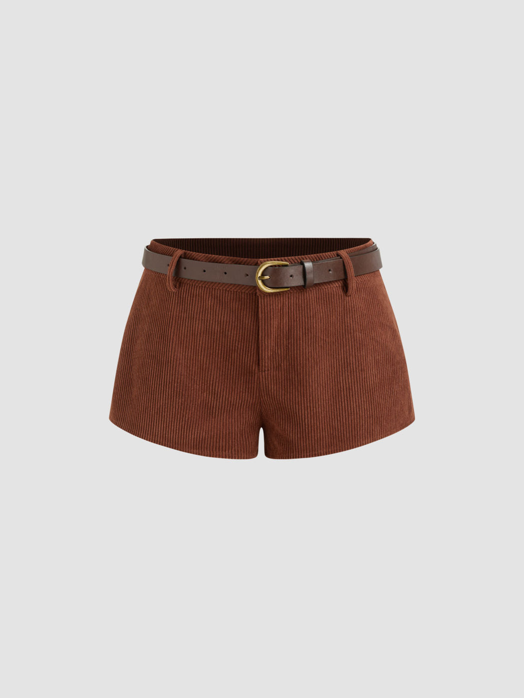Corduroy Mid Rise Micro Shorts With Belt